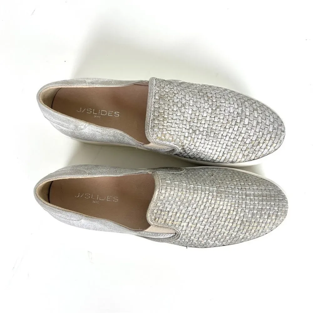 J Slides ‘Halsey’ Leather Gray Slip-On Platform Sneakers
